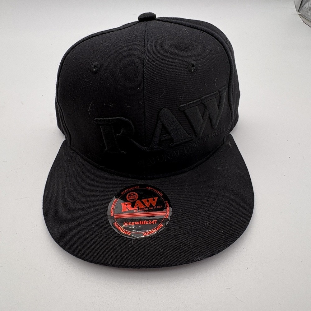 RAW‎ Hat Mens XL Black Flexfit Fitted Baseball Cap Natural Way To Roll Logo